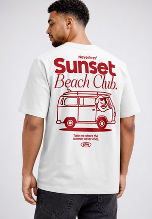 Neverless HERREN T-SHIRT - SUNSET BEACH - OVERSIZED RELAXED FIT SOMMER - T-Shirt print - weiß