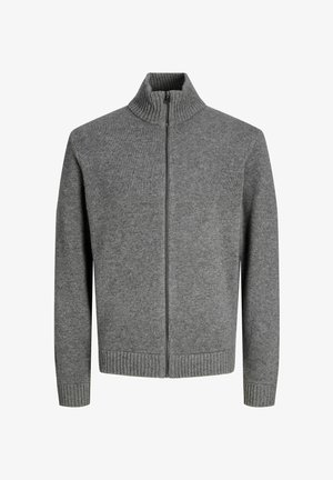 Szürke, cipzáras pulcsi magas gallérral, bordázott mandzsettákkal és alsó szegéllyel. Simább, kötött anyagból készült, minimális varrásokkal és letisztult dizájnnal.