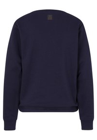 Marinblå sweatshirt med lång ärm, rund halsringning och ribbad mudd. Tillverkad av mjukt tyg med en slät textur. Har ett logotags i ryggen.