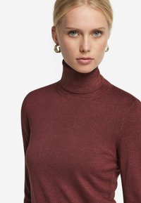 Burgundy polokrage tröja med långa ärmar, en figurnära design och en mjuk, slät yta. Inga mönster eller dekorationer.