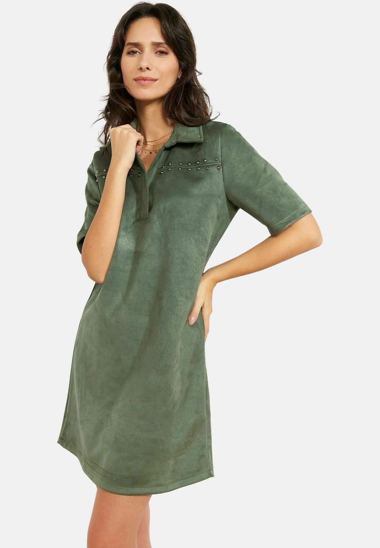 slim fit dress slacks Olive Green Button Up Collared Dress S main image 1