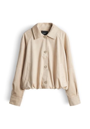 Beige jas met knopen, lange mouwen, een kraag, twee zijzakken en een iets aangesnoerde zoom ter hoogte van de taille.