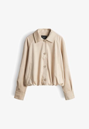 Beige jas met knopen, lange mouwen, een kraag, twee zijzakken en een iets aangesnoerde zoom ter hoogte van de taille.