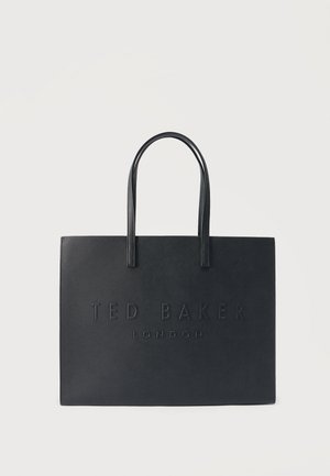 Sac cabas noir en cuir texturé avec le logo "TED BAKER LONDON" embossé. Il possède deux poignées solides et une forme rectangulaire.