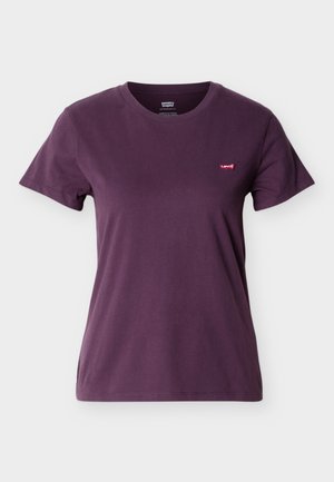 T-shirt violet à manches courtes et col rond avec une petite étiquette rouge du logo Levi's sur le côté gauche de la poitrine.