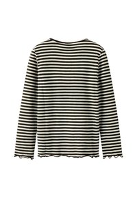 Langärmliges Shirt mit schwarzem und weißem Streifenmuster, rundem Ausschnitt und welligem Saum. Hergestellt aus weichem Stoff.