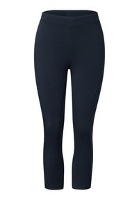 Mörkblå leggings i mjukt och stretchigt material, med hög midja och en elegant, minimalistisk design utan synliga mönster.