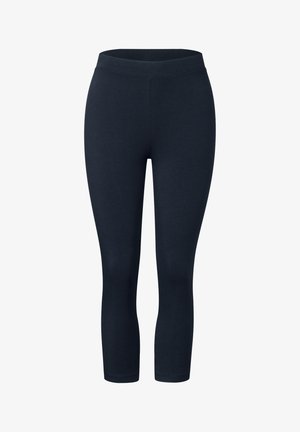 Marineblauwe legging gemaakt van zacht, rekbaar materiaal, met een hoge tailleband en een strakke, minimalistische uitstraling zonder zichtbare patronen.