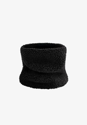 Sort fleece halsvarmer med en blød, tekstureret overflade. Har et tubular design med en blød fold for komfort og varme.