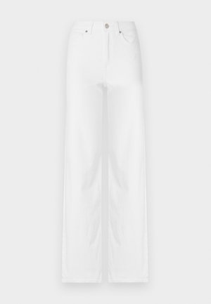 Witte wijde spijkerbroeken van denim, met een sluiting aan de voorkant met knopen, riemlussen en vier zakken met een schone, gladde textuur.