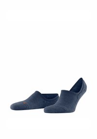Donkerblauwe enkelsokken met een zachte textuur en een laag uitgesneden ontwerp. De sokken hebben minimale details met een kleine rode accent.