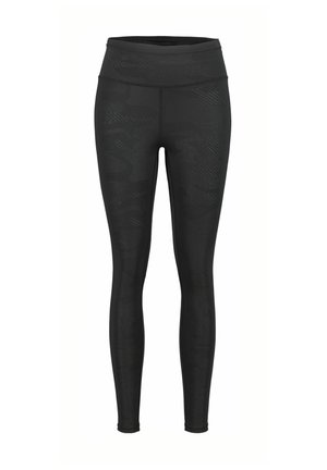 Schwarze Leggings mit hohem Bund, strukturiertem Design und dezenten Mustern sowie einer figurschmeichelnden Silhouette für ein elegantes Aussehen.