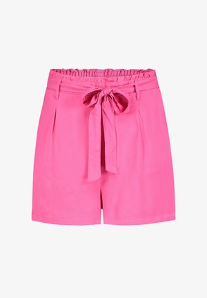 Helle rosa Shorts aus glattem Stoff, mit elastischem Bund, Bindeband vorne und Falten.