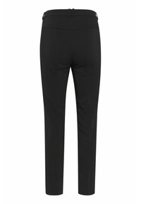 Pantalon noir slim sur mesure avec passants pour ceinture, vu de dos sur fond blanc.