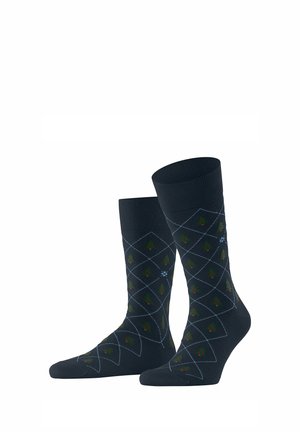 Chaussettes de cheville bleu marine avec un motif en diamant et des accents floraux verts. Fabriquées dans un matériau doux avec un poignet côtelé pour un confort optimal.
