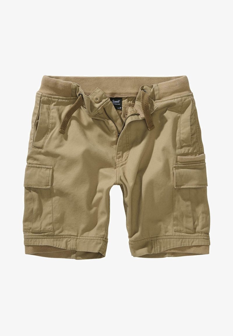 Bežiniai krovininiai šortai su tamprių juostos reguliavimu, šoninėmis kišenėmis ir dviem krovininėmis kišenėmis su uždengimu papildomam saugojimui. Pagaminti iš tvirto audinio.