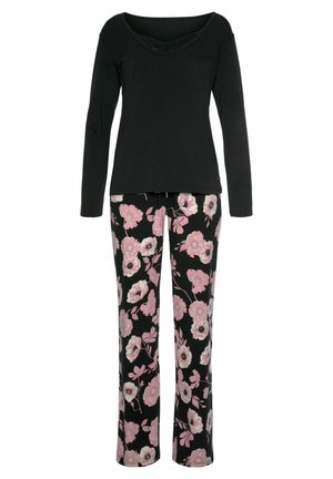 LASCANA SET - Nachtwäsche Set - schwarz / rosa / geblümt