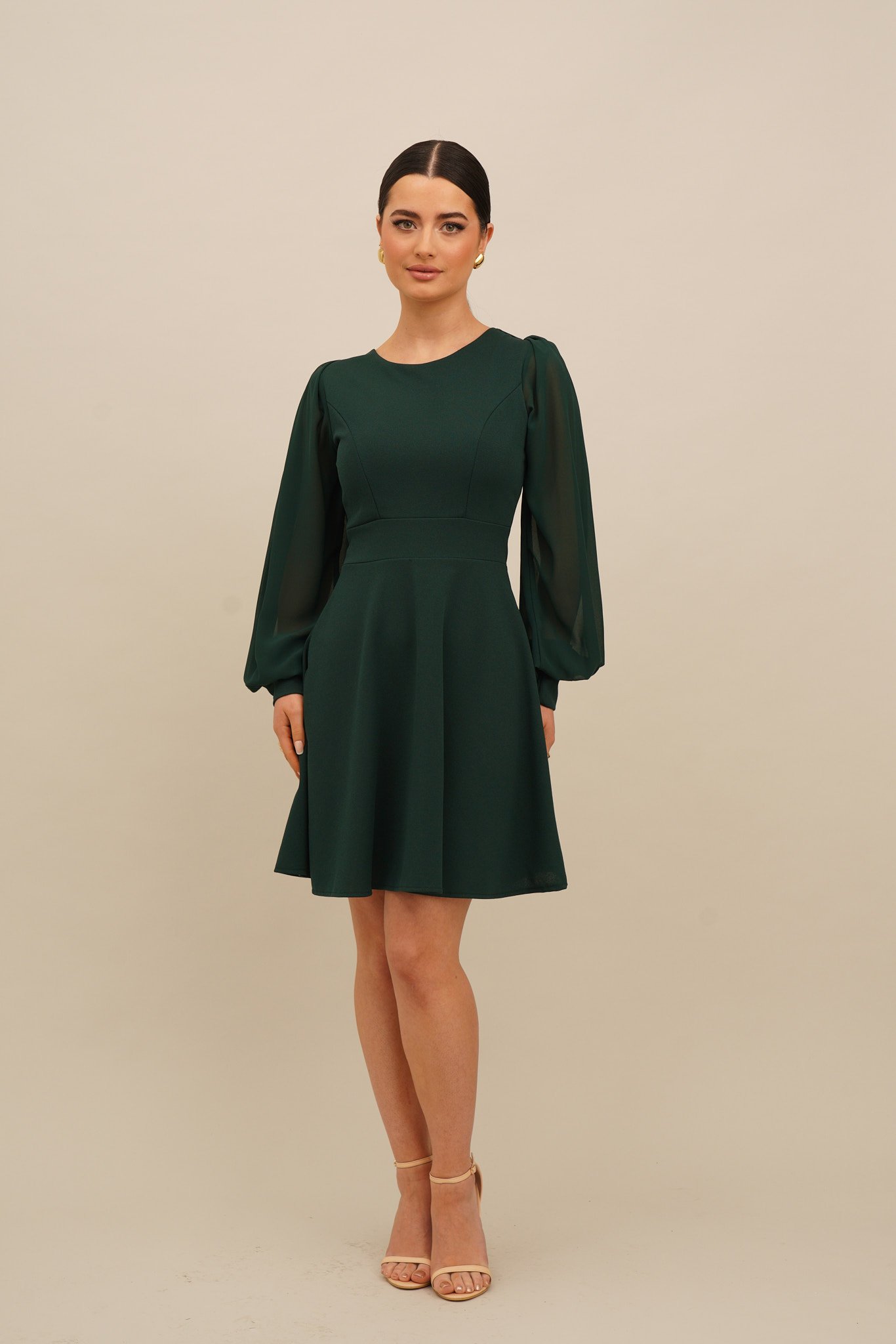 simorra green dress Zapaka Women Dark Green Stand Collar Vintage 1950s Dress A Line Short Sleeves Short Dress, Dark Green / 2XL