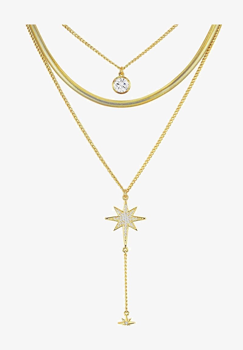 Kuldtooniline kihiline kaelakee, mis sisaldab siledat