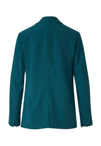 Turkusowa marynarka z długim rękawem pokazana z tyłu, z pojedynczym wentylkiem i klapami na białym tle.