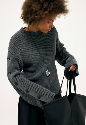 NA-KD, BUTTON SLEEVE KNITTED SWEATER - Jumper - grey melange