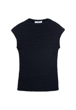 Top corto navy a maniche corte con un motivo ondulato testurizzato. Collo rotondo e vestibilità comoda, realizzato in un tessuto morbido e leggero.