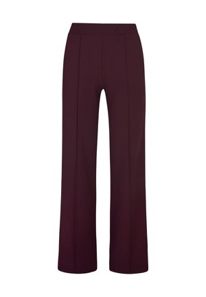 Wijde broek met hoge taille in donker bordeaux met verticale naden en een gladde tailleband.