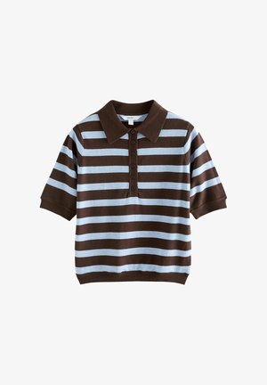 Next, PETITE FIT - STRIPED KNIT LOOK SHORT SLEEVE POLO TOP - Polokošeľa - chocolate brown blue