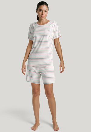 Gestreepte korte pyjama set in pastelkleuren, met een ontspannen pasvorm en zachte, lichte stof. Inclusief bijpassende shorts met zakken.