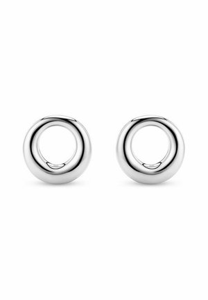 Silverrunda örhängen med en polerad yta. Varje örhänge har en ihålig mitt och släta, eleganta ytor.