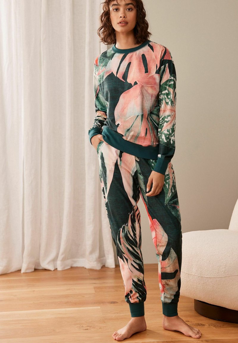 Next LONG SLEEVE SET - Pyžamo - dark green floral