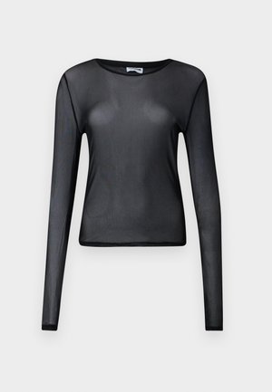 Svart langermet topp laget av gjennomsiktig materiale, med rund halslinning og slim fit, med fint kantede hem.