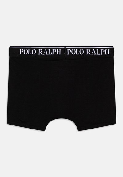 Boxers ajustados de algodón negro con una amplia cinturilla elástica que presenta "POLO RALPH" en blanco. Textura suave y forma clásica con un corte redondeado.
