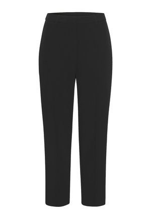 Schwarze Hosen mit maßgeschneidertem Design, featuring flache Vorderseite, Gürtelschlaufen und schmalem, geradem Bein. Hergestellt aus glattem, einfarbigem Stoff.