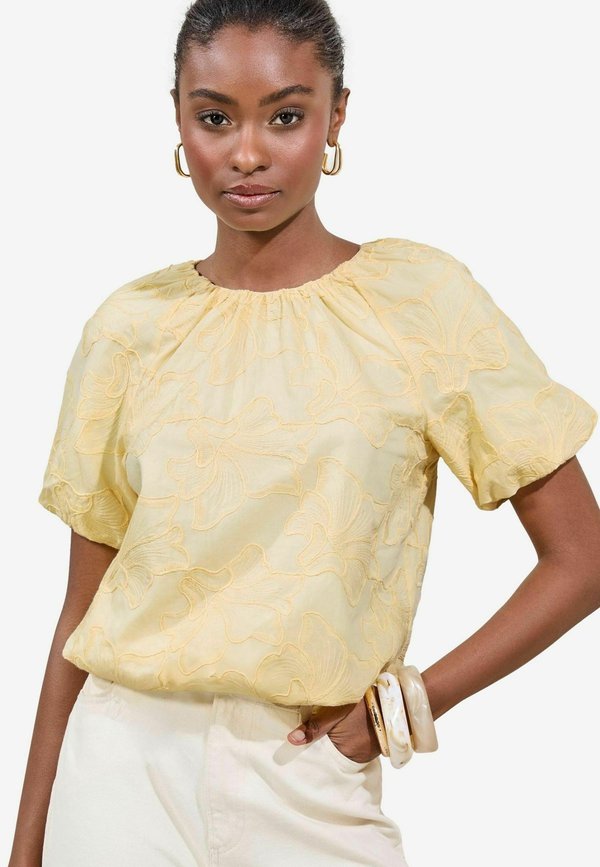 REGULAR FIT-BUBBLE PUFF SLEEVE EMBROIDERED - Bluse