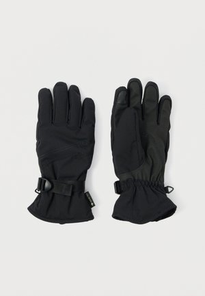 Μαύρα γάντια με λείο ύφασμα εξωτερικά, υφή στην παλάμη για καλύτερη πρόσφυση, ρυθμιζόμενες λουρίδες στους καρπούς και ελαστικές μανσέτες για σφιχτή εφαρμογή.