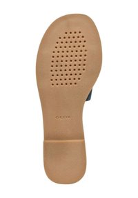 Suola in gomma marrone con design perforato per traspirabilità; contrassegnata con "GEOX" vicino al tallone per identificare il marchio.