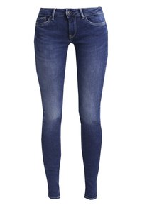 Blå denimjeans med slim fit, med en klassisk femficksdesign, midjehöjd och subtil blekning på låren.