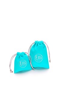 Sacs en tissu turquoise à cordon, un grand et un petit, avec des accents argentés et la marque "Elli" imprimée sur le devant.