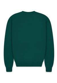 Mørkegrøn sweatshirt med rund hals, ribbede manchetter og bund. Glat tekstur og minimalistisk design uden synlige grafik eller mønstre.