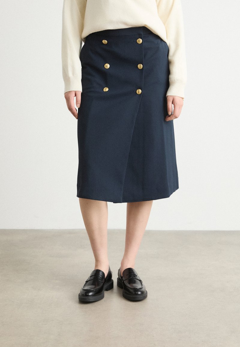 Tommy Hilfiger BUTTON MIDI SKIRT - Falda acampanada - desert sky