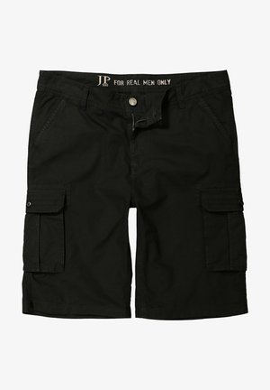 Sorte cargo shorts med to sidelommer, to cargo lommer med klap og lynlås. Fremstillet af slidstærkt bomulds materiale.