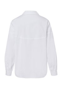 Wit langarmshirt gemaakt van gladde stof, voorzien van een klassieke kraag, knoopmanchetten en een rechte snit met minimale naden.