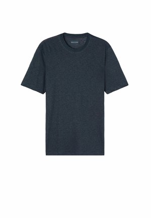 Donkergrijze, kortruim t-shirt van zachte, lichte stof; heeft een ronde hals en een ontspannen pasvorm zonder patronen.