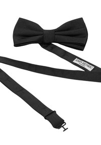 Svart fluga med en texturerad, ribbad tyg. Inkluderar en justerbar rem med ett krokfäste. Labeln lyder "John Henric Sweden."