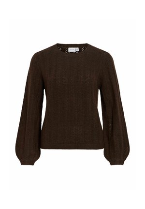 VILA, VILIGA POINTELLE L/S O-NECK TOP -NOOS - Maglione - coffee bean