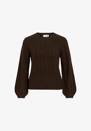 VILA, VILIGA POINTELLE L/S O-NECK TOP -NOOS - Maglione - coffee bean