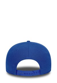Royal blue baseball cap with a slightly curved brim and adjustable snapback closure; made of smooth fabric with a textured finish.
