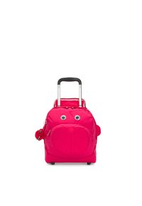 Zaino rosa con ruote, occhi mobili in plastica, forma rotonda, tessuto morbido, tasca frontale e accessorio in peluche a forma di scimmia.