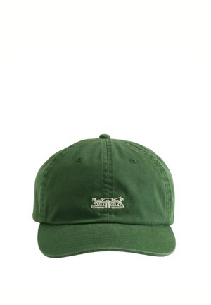 Casquette de baseball verte avec visière incurvée et petit logo blanc brodé au centre avant.